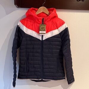 🆕 GapFit Primaloft Aerofast Puffer Hoodie Zip Up Jacket, Navy, Pink, Size M